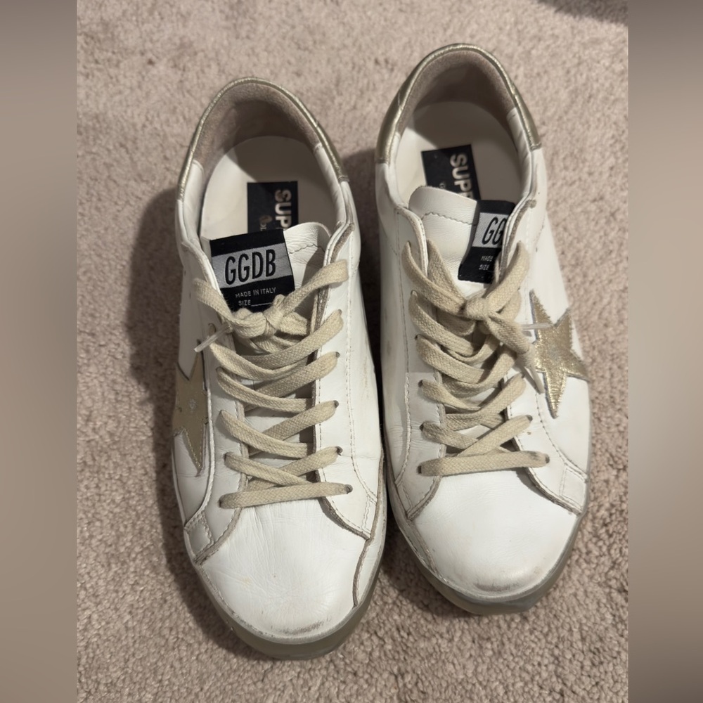 Golden Goose White and Gold Sneakers